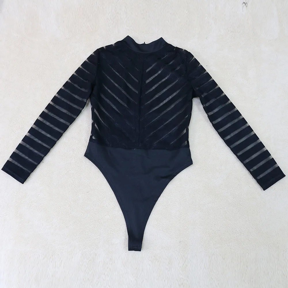 Женский сексуальный прозрачный сетчатый комбинезон топ боди с длинными рукавами