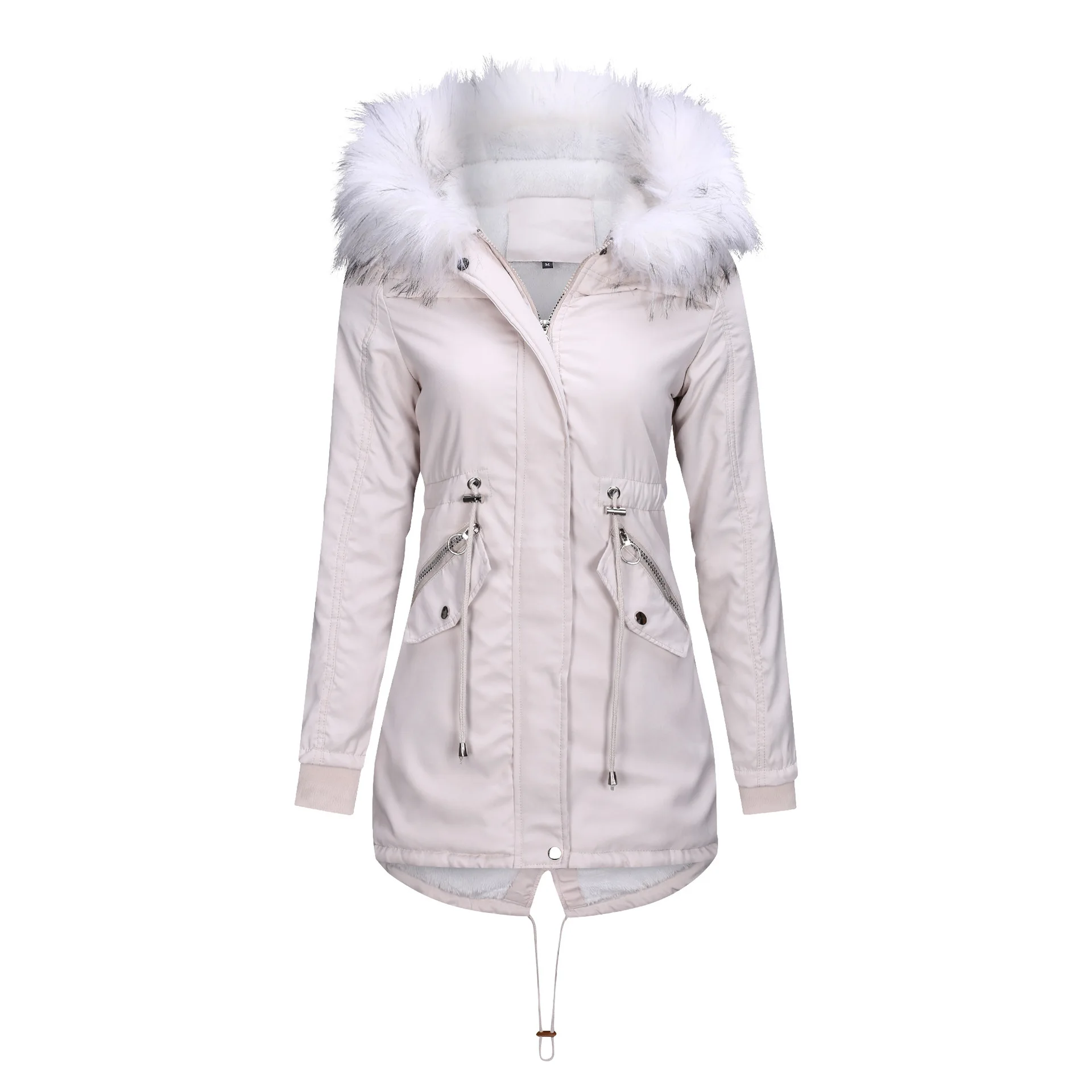 

Fleece Parkas Women Inside Fall Winter Plus Size Thick Warm Mid-Long Hooded Parkas Jackets Fur Inside Female Slim Padding Parkas