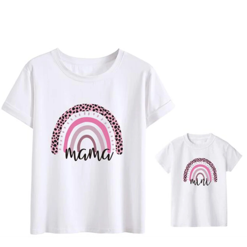 Ropa familiar para madre e hija, ropa a juego de arco&iacute;ris, Camiseta con estampado de letras, camiseta informal para ni&ntilde;os y ni&ntilde;as-3