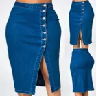 Женская джинсовая юбка на пуговицах, новый стиль, рваная модная сексуальная Длинная ретро-юбка на пуговицах, юбка до колен