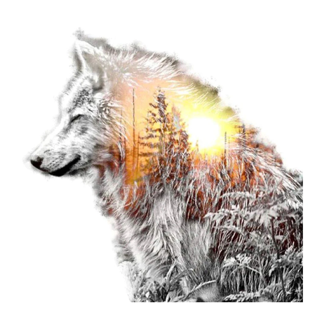 

Full Round Square Drill Diy Diamond Embroidery Wolf Diamond Painting Sunset Snow Scene Cross Stitch Mosaic Wall StickersZP-3195