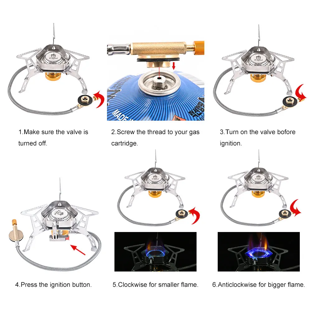X-eped Outdoor Gas Burner Windproof Camping Stove Portable Folding Ultralight Split Lighter Tourist Equipment For Hiking
