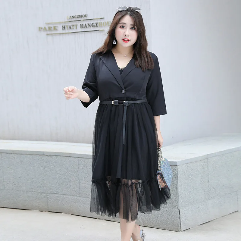 Новинка 2019 корейский стиль большой размер женский костюм воротник кружевное