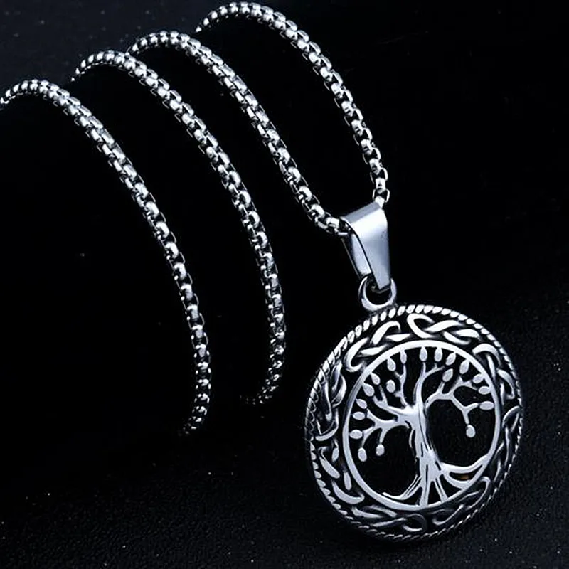 

HNSP Viking Tree Of Life Pendant Chain Necklace For Men Male Jewelry Gift Wholesale