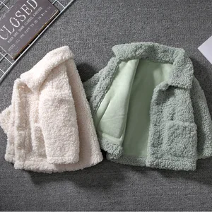 2021 Fashion Children Winter Clothes Lambs Wool Warm Coat for Baby Girl White Green Big Bag Pattern 
