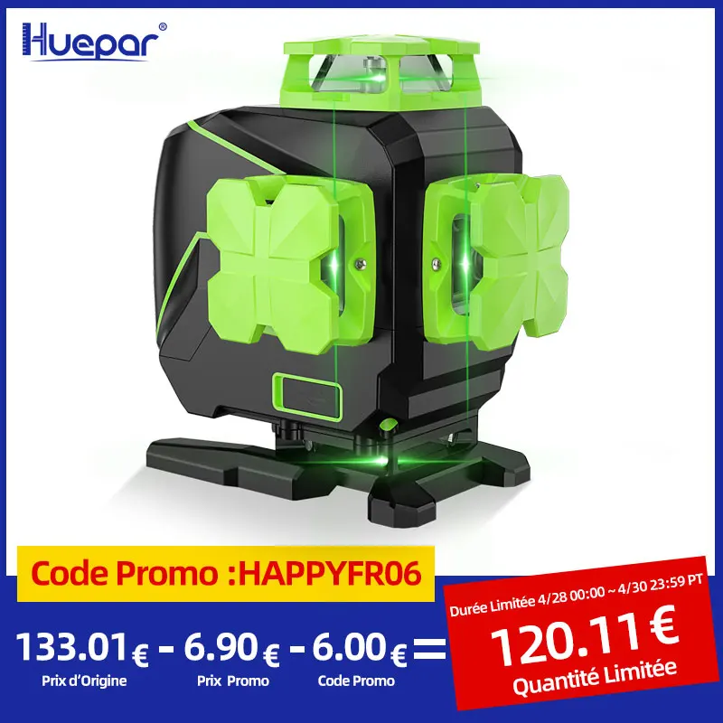 

Huepar 16 lines 4D Cross Line Laser Level 4*360 Self-leveling Green Beam Lines with USB Charge Use Dry & Li-ion Battery S04CG-L