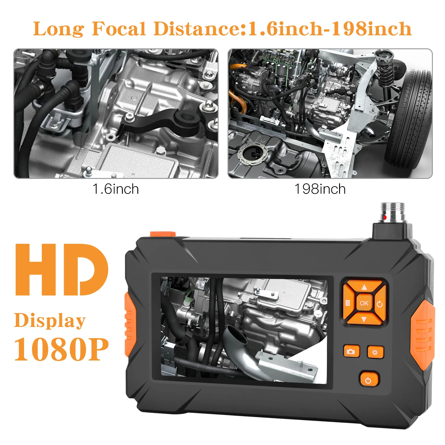 4.3-inch Color LCD HD Handheld Screen Endoscope 1080P P30 Orange Configurable Snake Tube Hard Wire Industrial | Инструменты
