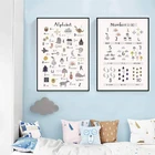 Настенные художественные плакаты с алфавитом и цифрами, детская Картина на холсте, картина Монтессори, образовательный плакат, настенные картины в скандинавском стиле, декор для детской комнаты