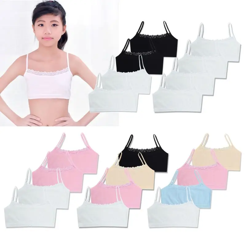 

4pcs/set Lace Cotton Young Girls Training Bra Kids Vest Teens Teenage Underwear Children Bras for 8 9 10 11 12 13 14 years old