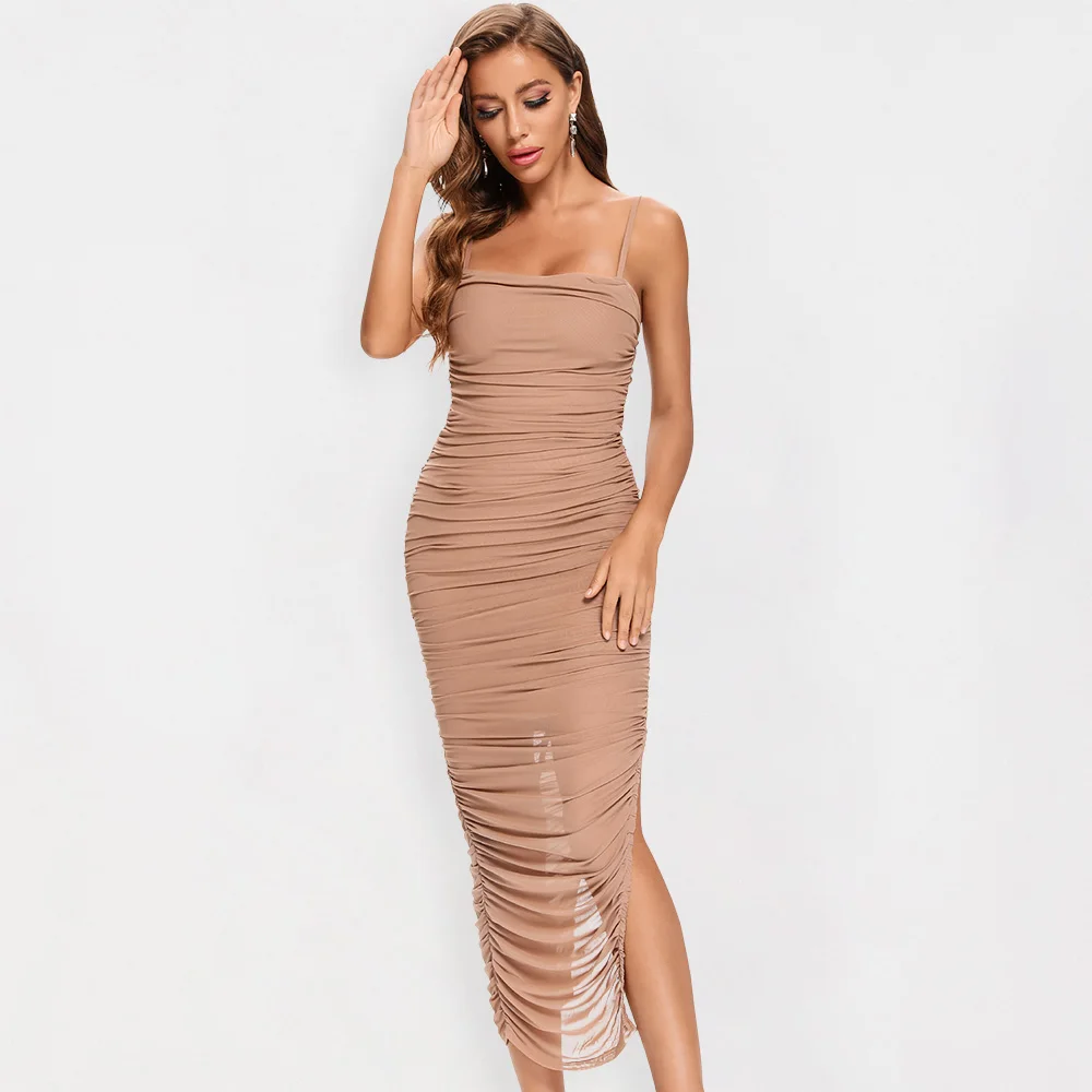 

Летнее Новое поступление 2020, сексуальные длинные облегающие платья BEAUKEY, женские сетчатые Платья-макси из органзы на бретелях-спагетти для ...