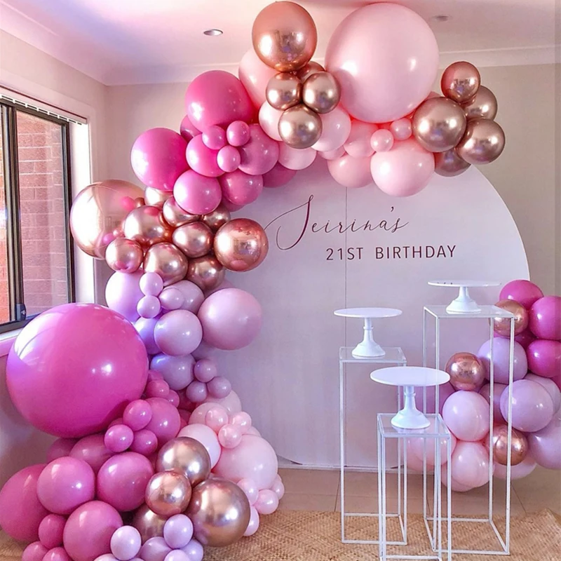 

115pcs Balloon Arch Garland Rose Gold Chorme Metallic Balloons Pink Globos Happy Birthday Party Decorations Wedding Baby shower