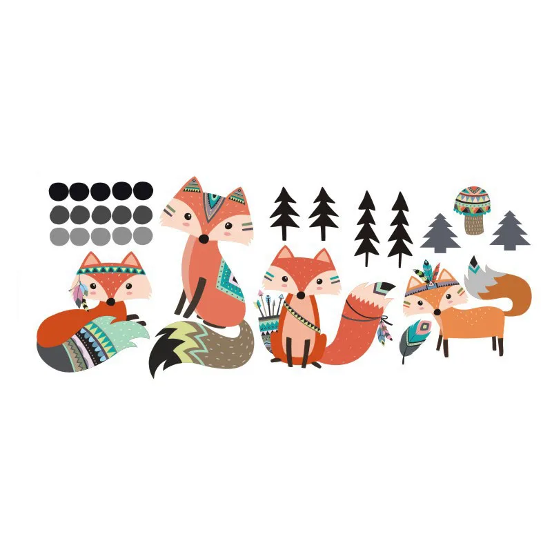 

Cartoon Wall Stickers Children's Room Bedroom Home Decor Aesthetic Mural Kindergarten Decoration Fox Self Adhesive