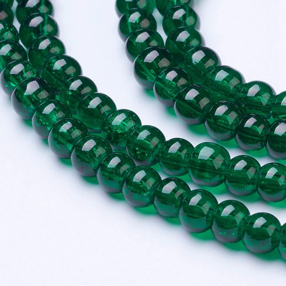 

1 нить, 1 нить, темно-зеленые прозрачные стеклянные круглые бусины с трещинами, нити 4 мм, отверстие: 1,1 ~ 1,3 мм, около 200 шт./нить 31,4 дюйма