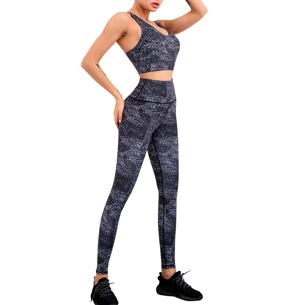 

INS Modal Printed Yoga Clothing Set Sports Fitness Quick-drying Breathable Push Up Two-piece Booty Legging Bra Seamless Gym set