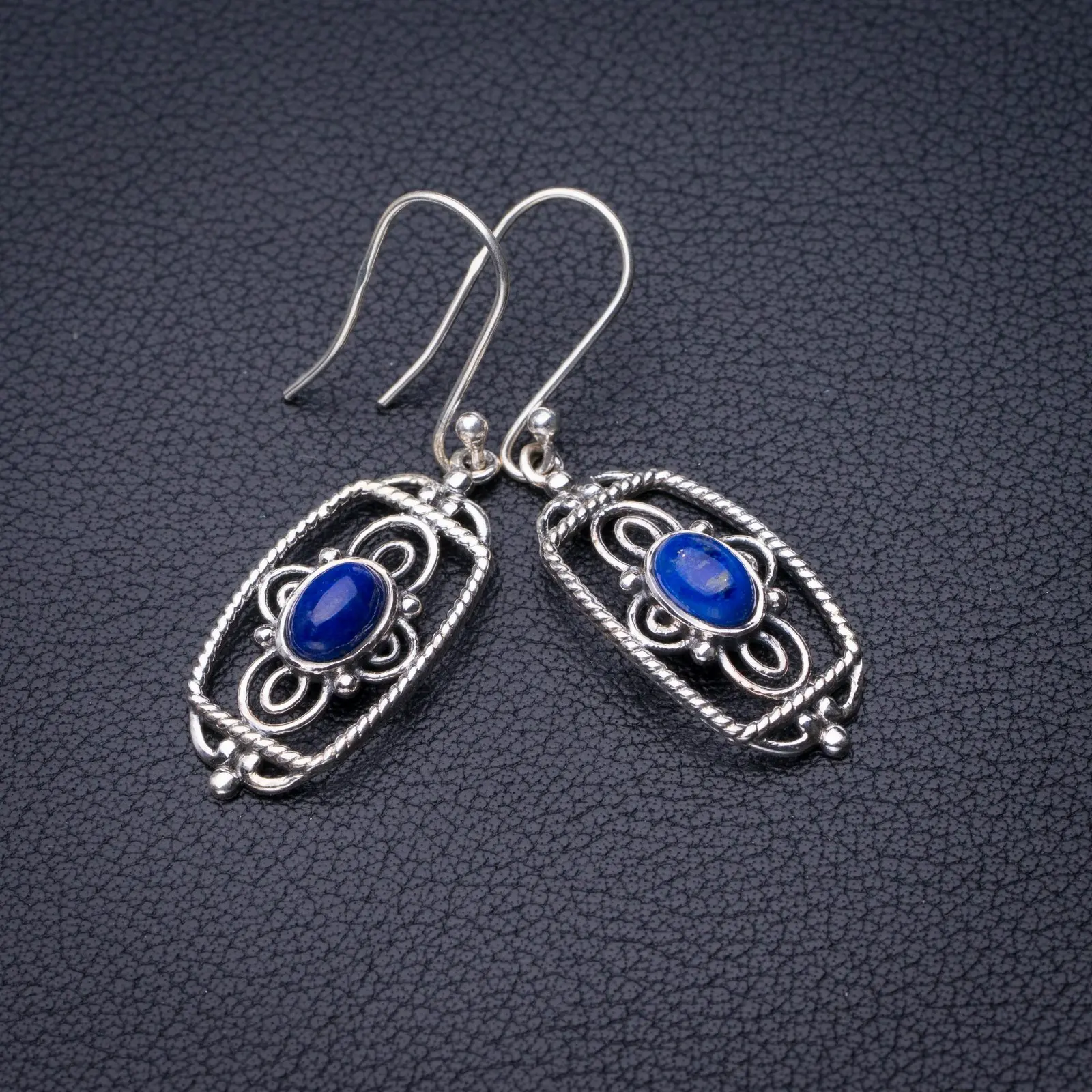 

StarGems Natural Lapis Lazuli Handmade 925 Sterling Silver Earrings 1.75" D7805