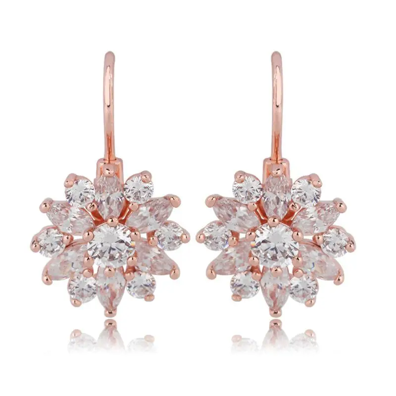

Romantic Clear Stone Flower Crystals Stud Earrings Women Cubic Zirconia Jewelry E56A
