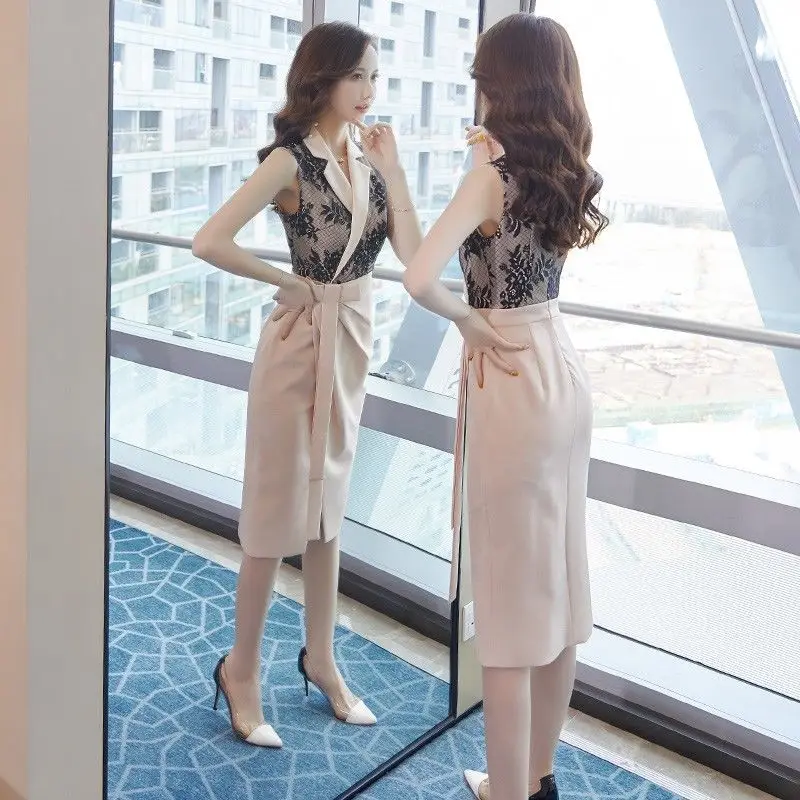 

Women's Spring Summer Style Dress Women's Bow Notched Neck Patchwork Sleeveless Vintage Style Dresss AA3136