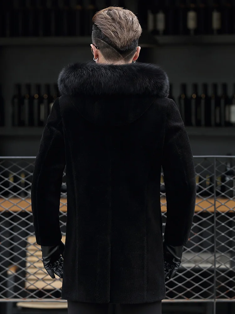 

Jacket Sheep Shearling Winter Men Fox Fur Collar Long Coats Real Wool Coat Plus Size Jackets S-8207-2 Y2692