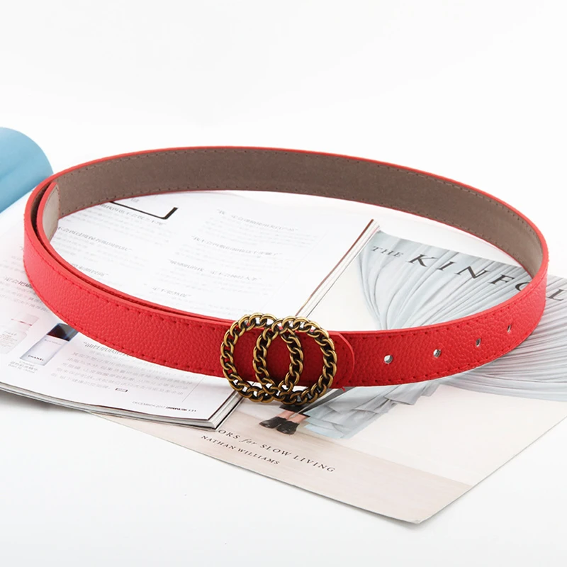 

Belts for Women PU Leather Luxury Brand Bronze Double Round Buckle Vintage Belt Jeans Adjustable Belts Ladies Female Waistband