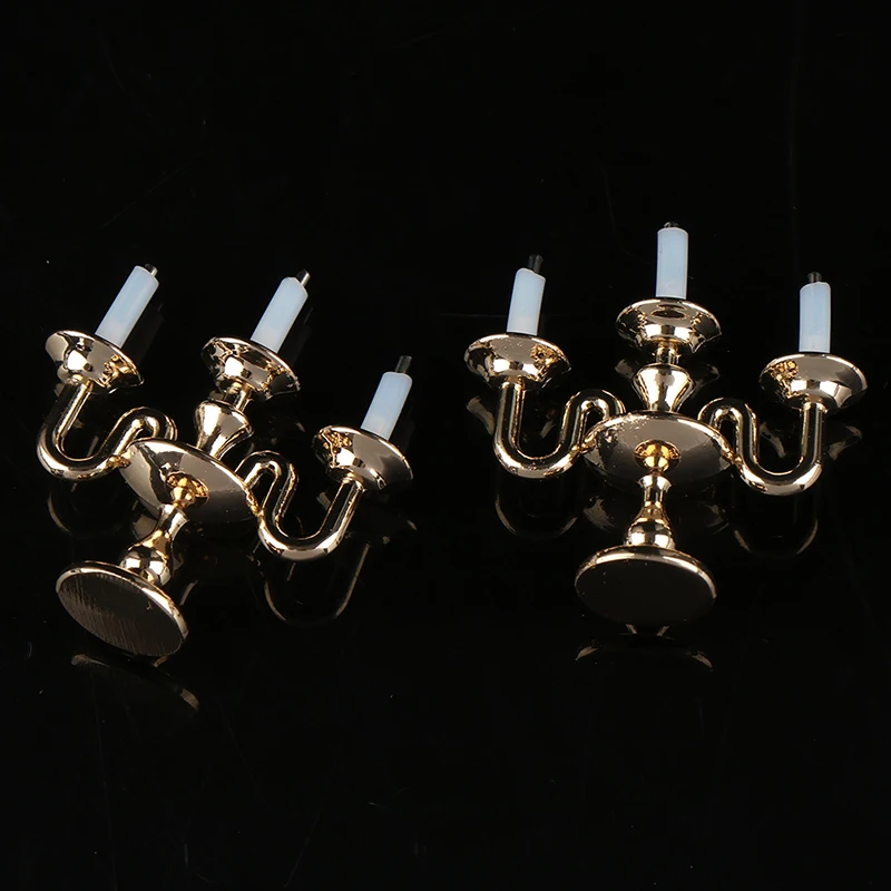 

2Pcs 1/12 Dollhouse Miniature Metal Candle Holder Candlesticks Model House Toys