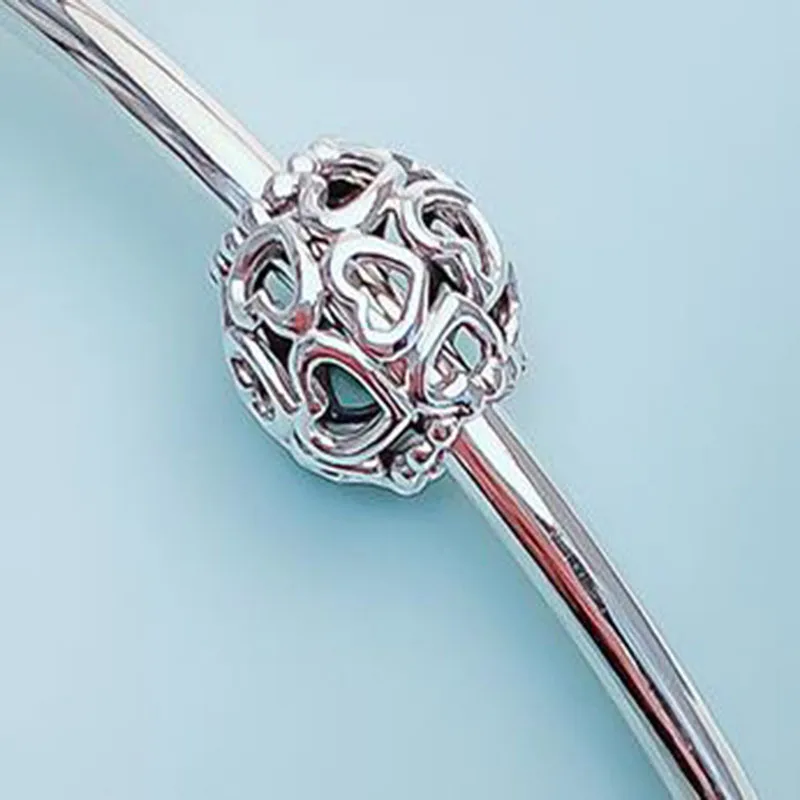 

100% 925 Sterling Silver Bead New Hollow Heart Beads Fit Pandora Women Bracelet & Necklace Diy Jewelry