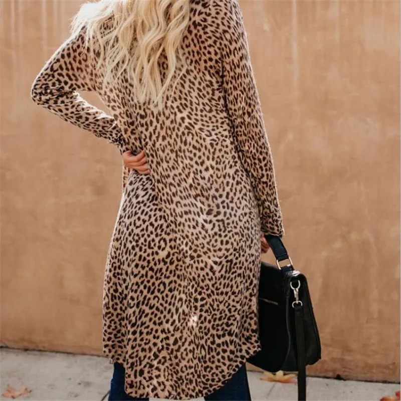 Женский кардиган с длинным рукавом леопардовая шаль-кимоно свободные топы