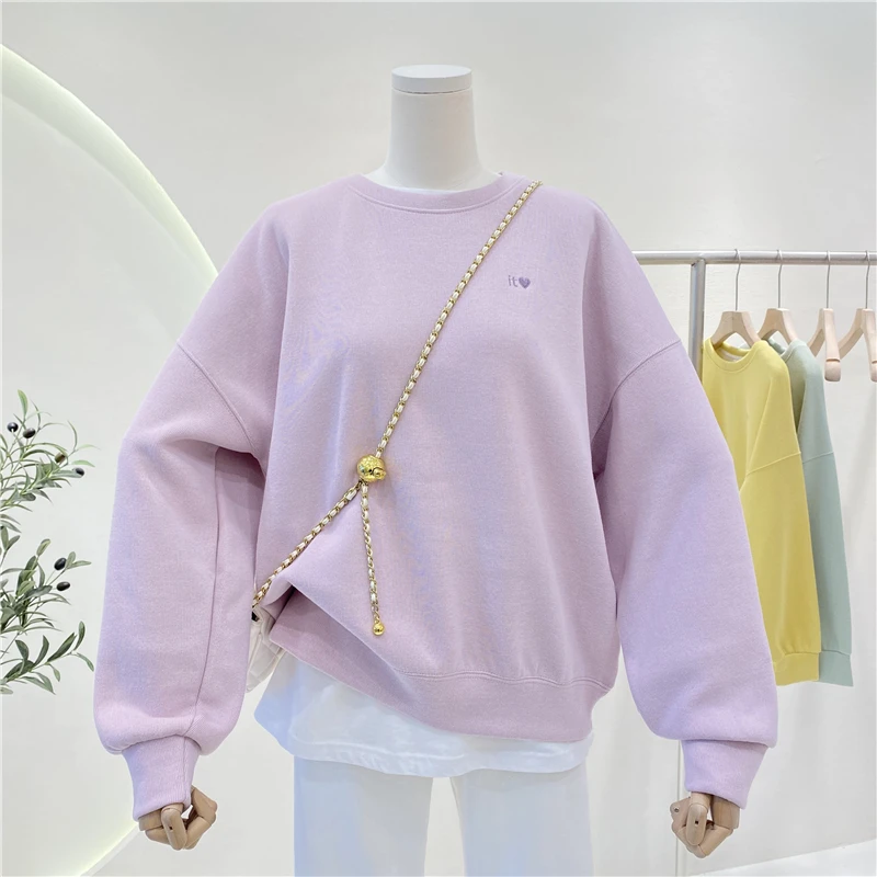 

Women's Large Cotton Oversized Sweatshirt Long Sleeve Crew Neck Simple Solid Loose Casual Athletic Pullovers Outwear