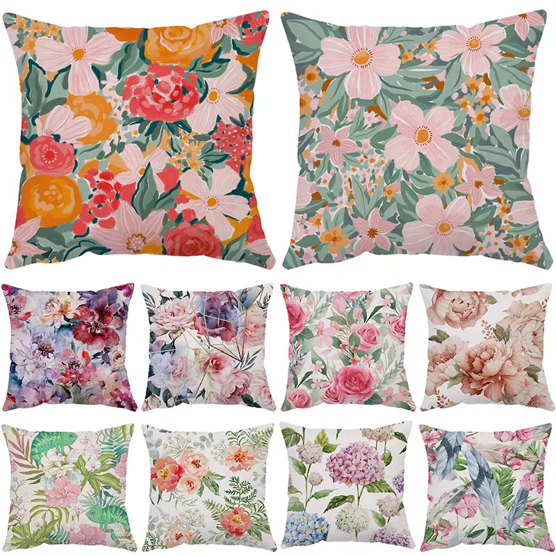 

Dropshipping One Side Printed Flower Pattern Soft Short Plush Cushion Cover Home Decor Sofa Garden Chair Accessories Coussines