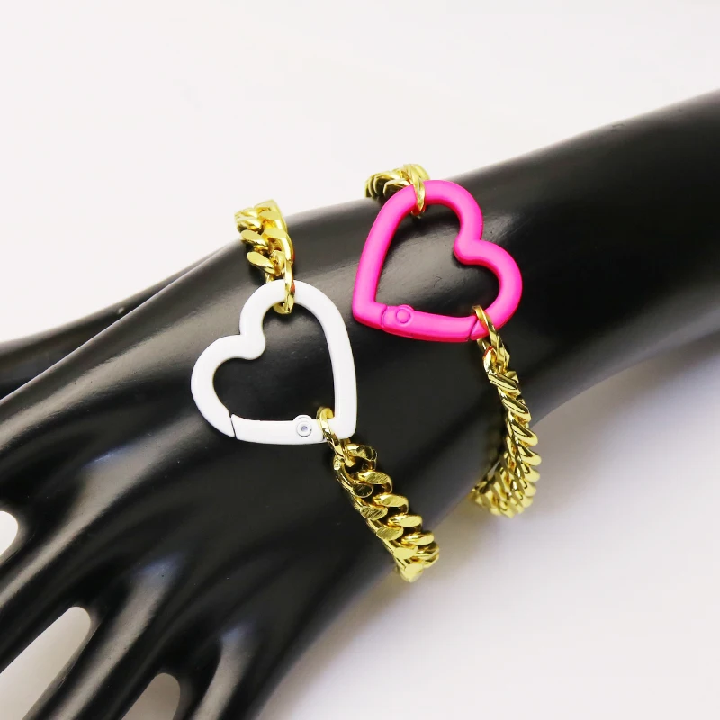 

10 Pieces Heart Clasp handmade jewelry Bracelet gift for lady Mix color charms Bracelet Punk hip pop jewelry Bracelet 51226