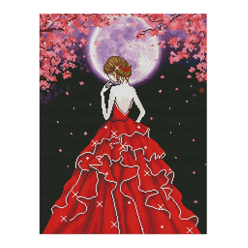 

Наборы для вышивки крестиком, наборы тканей для вышивки с принтом, удобные узоры для красивой леди на лунной ночи 11CT