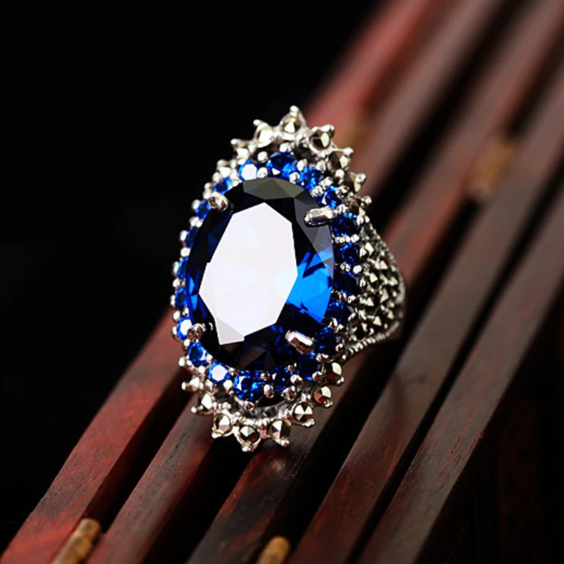 Винтажные Красные Синие Большие циркониевые кольца для вечерние женское кольцо