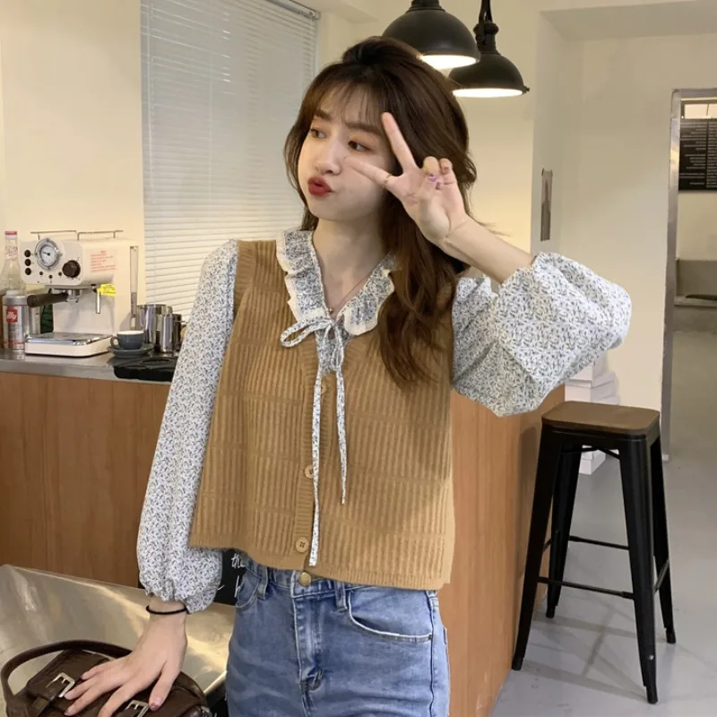 Женский однотонный мешковатый свитер без рукавов с V-образным вырезом |