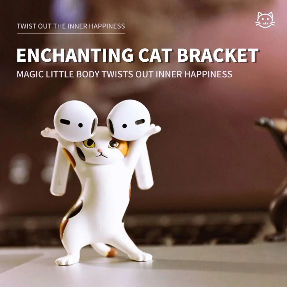

Animal Figure Dancing Cat Earphone Stand For AirPods Headset Bluetoot INS Penholder Desktop Display Stand Cute Collection Gift