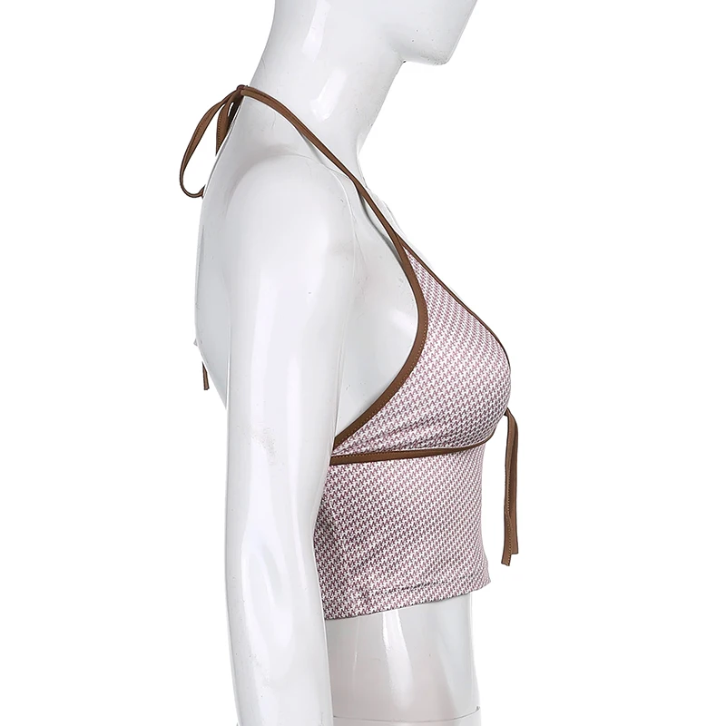 

Sweetown Pink Print Stripe 90s Crop Tops Women Y2K Aesthetic Cute Kawaii Clothes Contrast Stitched V Neck Sexy E Girl Tank Top