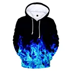 Худи в стиле Харадзюку для мужчин и женщин, модная толстовка с 3D принтом синего пламени, удобный пуловер, одежда для улицы, осень