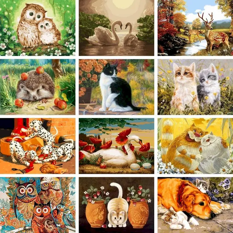 

Gatyztory Frame Paint By Numbers For Adults Kids Animals Handpainted Oil Painting Cats Dogs Canvas Drawing DIY Gift Wall Home De