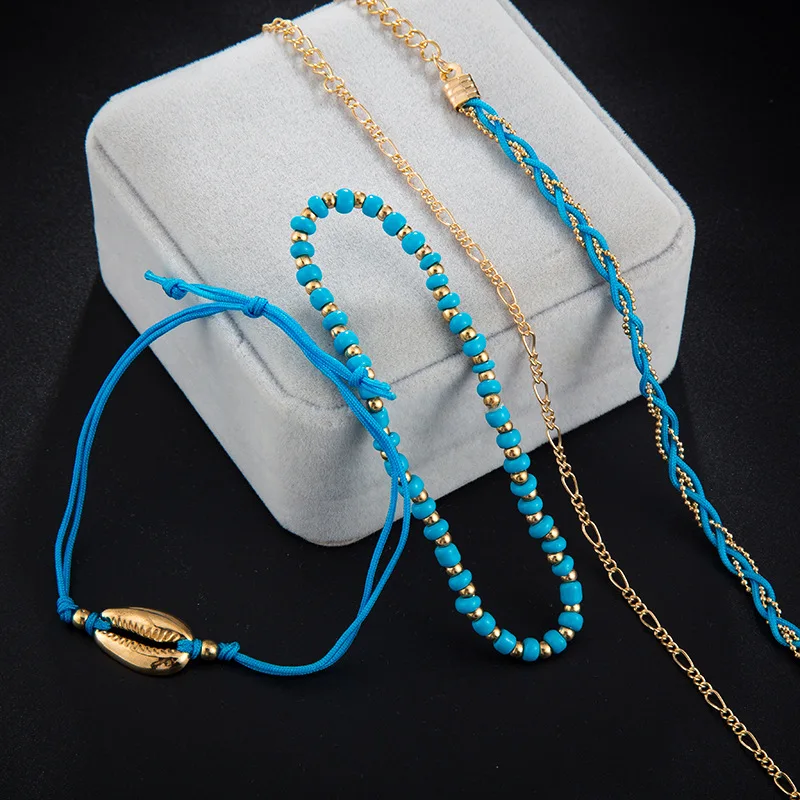 Набор многослойных плетеных женских браслетов с бусинами 4 шт.|Анклеты| |