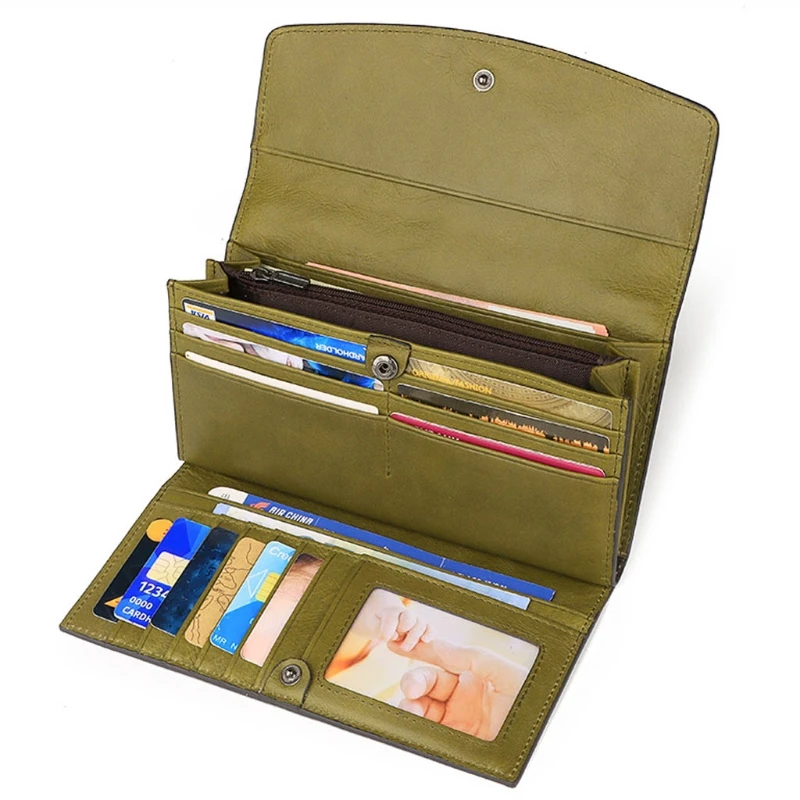 

RFID Women Genuine Leather Long Wallet Phone Card Holder Checkbook Organizer