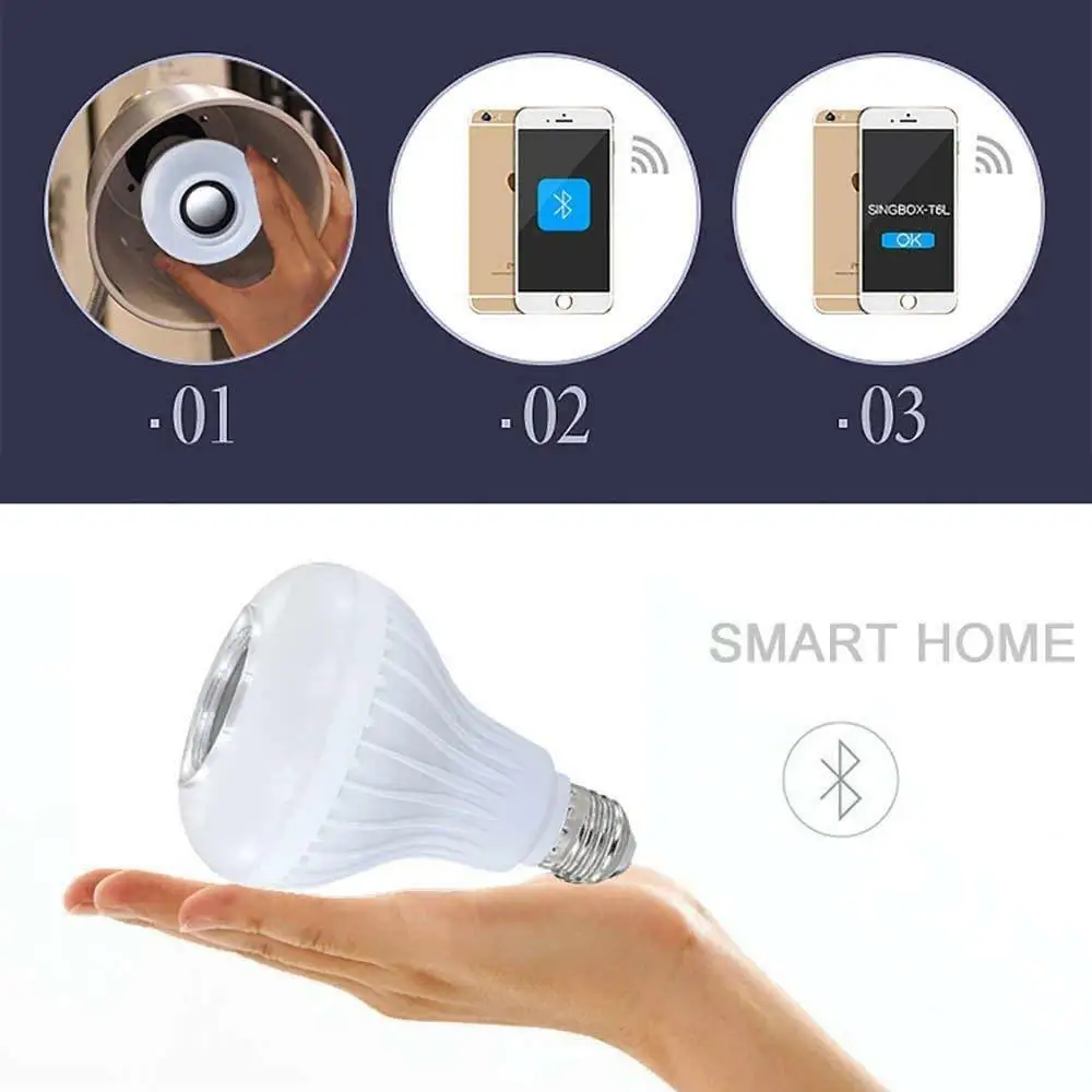 12 Вт светодиодный Беспроводная умная bluetooth-мышь воспроизведение музыки аудио затемнения RGB E27 лампа Bulit-in аудио динамик 24 клавиши дистанционное управление