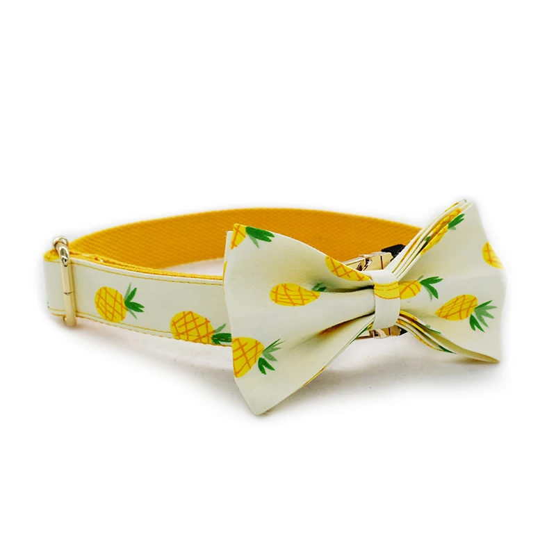 Желтый собачий ошейник и поводок с ананасом набор галстуком бабочкой золотая