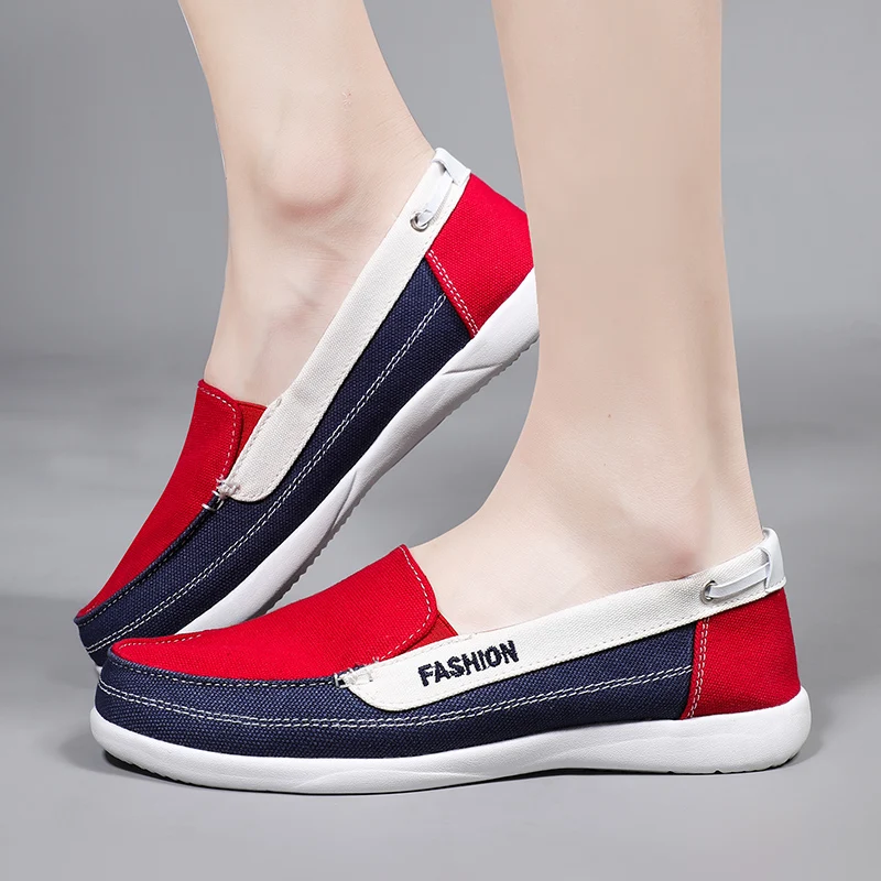 Туфли женские холщовые без шнуровки дышащие лоферы повседневная китайская обувь