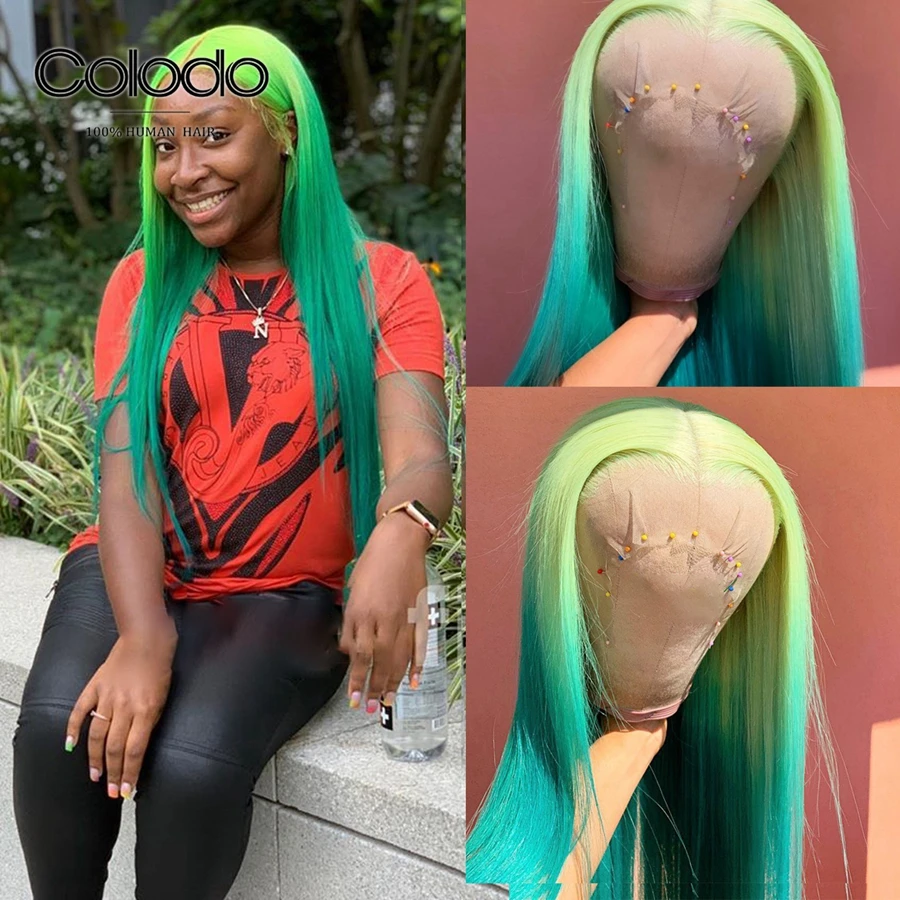 Цвет без клея зеленый синий парик фиолетовый прямые волосы предварительно