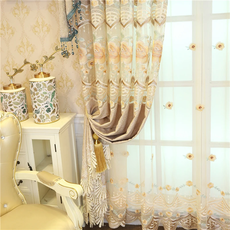 Европейские современные роскошные элегантные шторы с вышивкой для гостиной