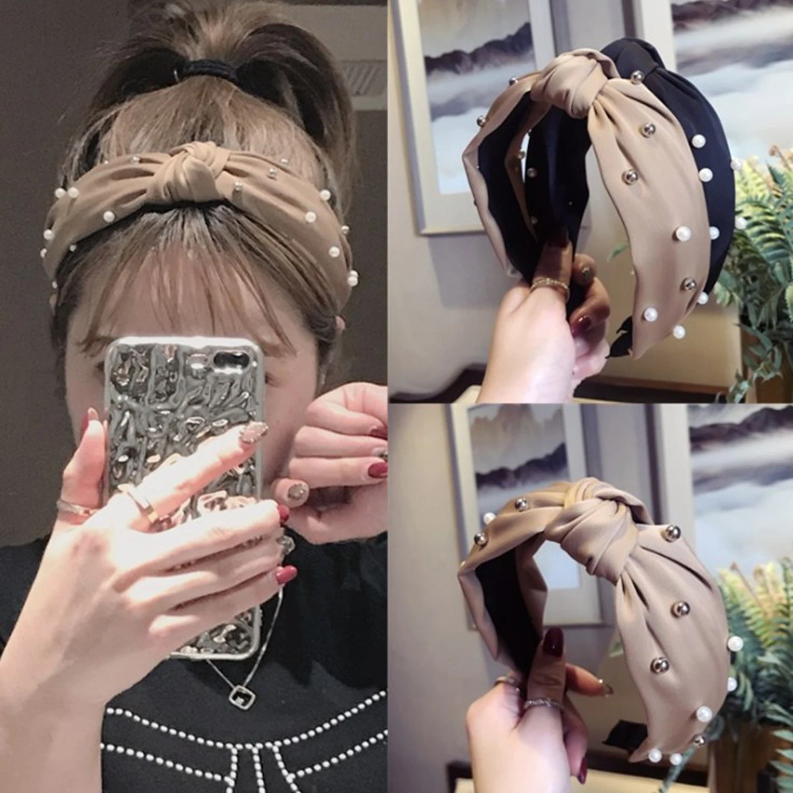 

New Fashion Women Headband Pearls Hairband Center Knot Turban Top Quality Headwear Casual Hair Hoop Hair Accessories