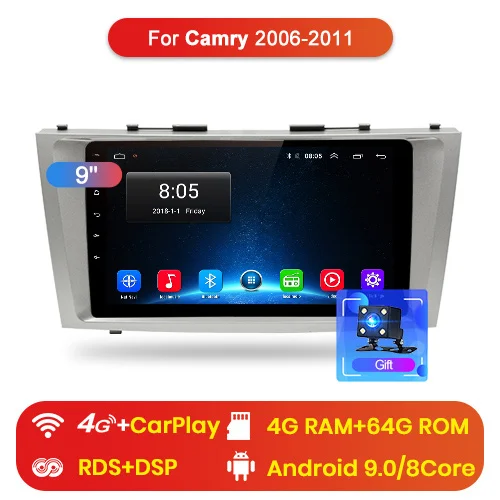 4G (4GB 64GB) Junsun V1 Android 9,0 2G+ 32G DSP автомобильный Радио Мультимедиа Видео плеер навигация gps 2 din для Toyota Camry 40 50 2007 2008 без dvd - Цвет: 4G (4GB 64GB)