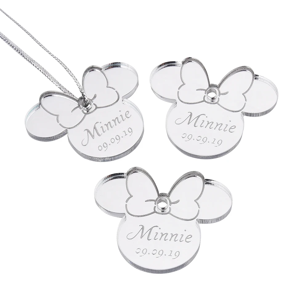 Style6 Silver 10 шт. персонализированные гравированное зеркало Минни Маус надписи имя карты метки ребенок душ украшение для вечеринки в день рождения 40 мм логотип - Цвет: Style6 Silver