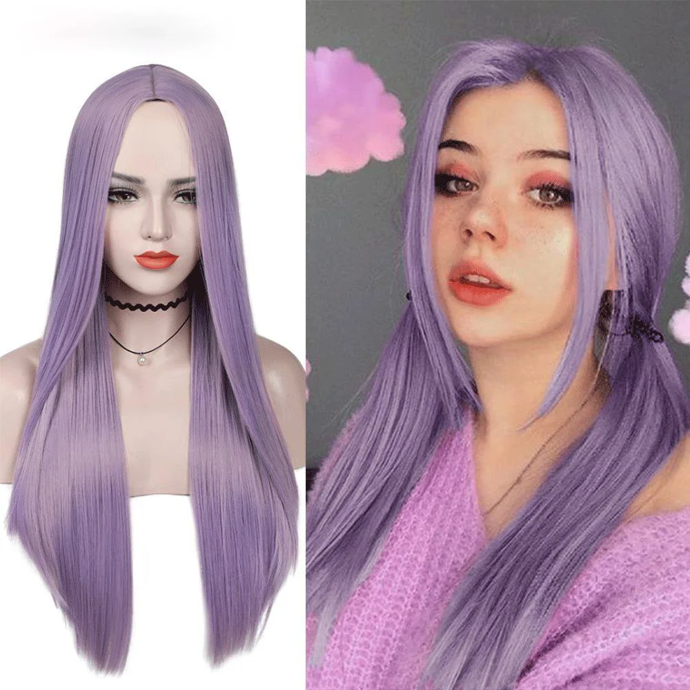 

Wignee Lange Synthetische Peruckegerade Haar Mittleren Teil Frauen Ombre Lila Naturliche Haar Glueless Cosplay Weibliche