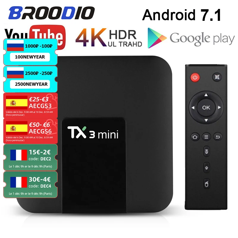 

TX3 mini Android 7.1 TV BOX Amlogic S905W Quad Core 2GB 16GB 2.4G WiFi 4K TX3mini Tanix Media Player Google Smart TV Set top Box