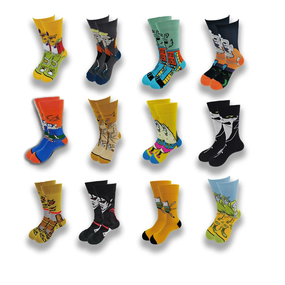 Носки мужские Смешные модные аниме в стиле хип хоп с мультяшным рисунком|Мужские