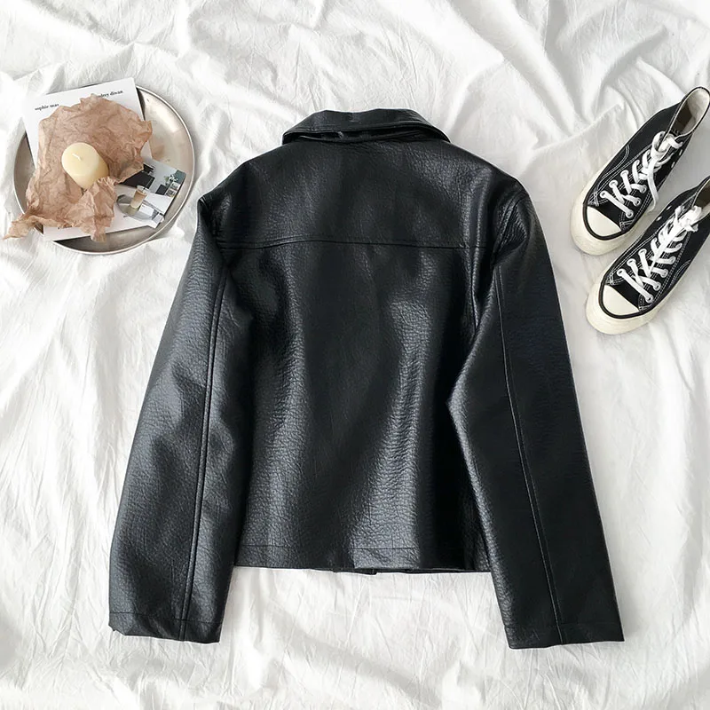 Женская куртка из искусственной кожи новинка 2019 весна осень черная женская